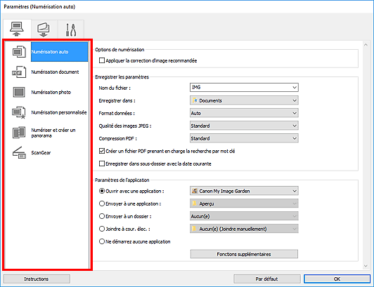 figure : boîte de dialogue Paramètres